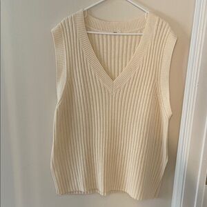 Cream Ribbed Knit Sweater Vest